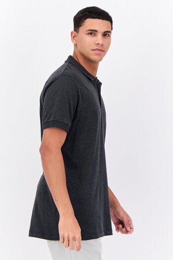 French Connection Men Regular Fit Brand Logo Short Sleeves Polo Shirt, Charcoal Grey