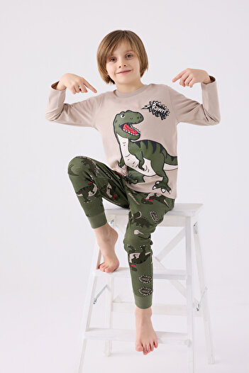 Rolypoly Erkek Çocuk Haki Uzun Kol Pijama Takım