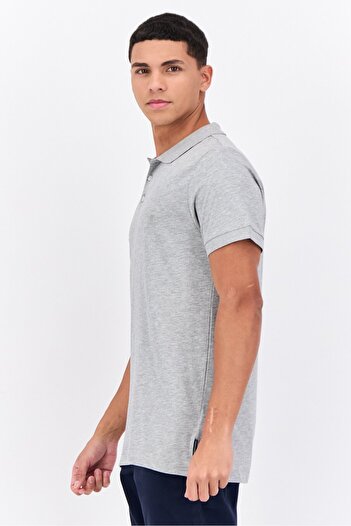 French Connection Men Regular Fit Brand Logo Short Sleeve Polo Shirt, Heather Grey