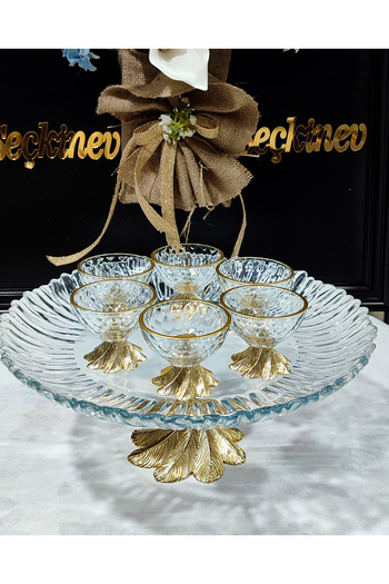 SEÇKİNEV Daisy 6-Piece (Six-Piece) Gold Detailed Turkish Delight Bowl & Breathing Bowl