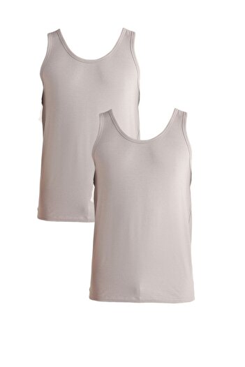 Kom Men's Gray Modal Lycra Jacquard Pattern 2-Piece Undershirt Kq.Ogryat.1K.M1.K3