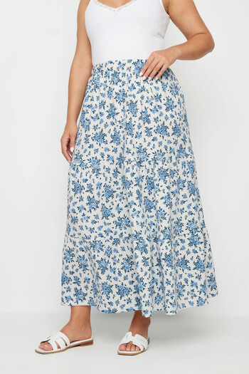 Stil Diva Patterned Layered Long Skirt - Plus Size, Elastic Waist160318