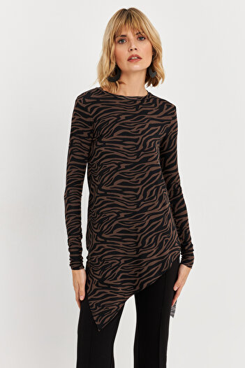 Cool & Modest Women's Mink Asymmetrical Zebra Print Tunic Mlpp1186-1