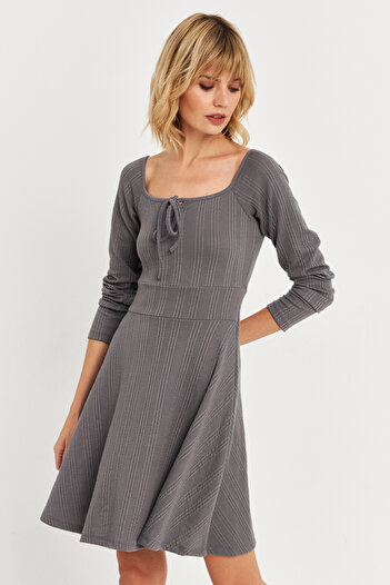 Cool & Sexy Grey Mini Dress - Front Tie Tf59