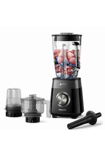 Philips خلاط - 1200 واط، سعة 2 لتر، 3 سرعات + نبض، ملحق مفرمة ومطحنة، أسود - HR3033/00