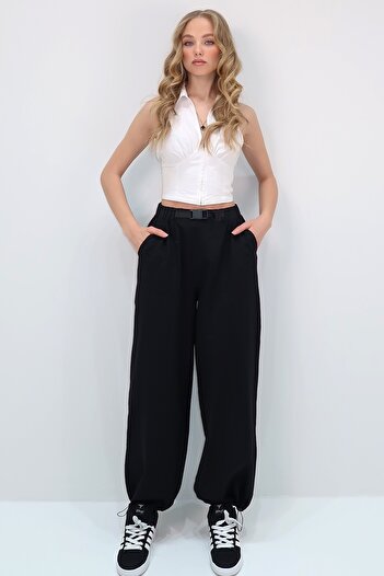 Trend Alaçatı Stili Women's Black Double Pocket Summer Jogger Trousers with Elastic Waistband Detail Alc-X13627