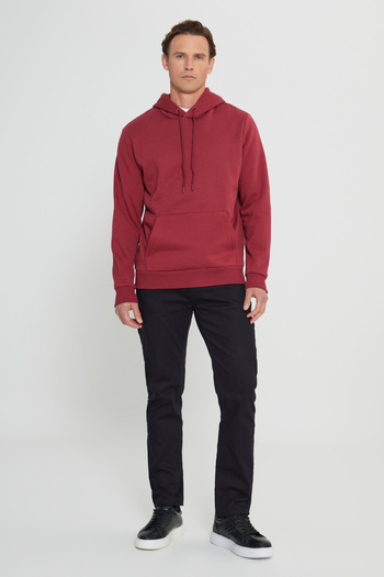 AC&Co / Altınyıldız Classics Claret Red Men's Sweatshirt - Fleece, Hooded, Kangaroo Pocket, 3 Thread Cotton