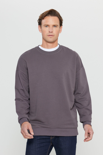 AC&Co / Altınyıldız Classics Dark Gray Oversize Men's Sweatshirt - 3 Thread, Crew Neck, Cotton