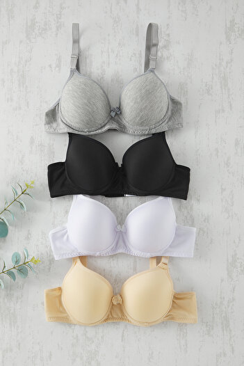 Trendyol Collection 4 balení Micro Flat Fixed Cup T-Shirt Bra Bra - černá a vícebarevná THMSS25SU00034