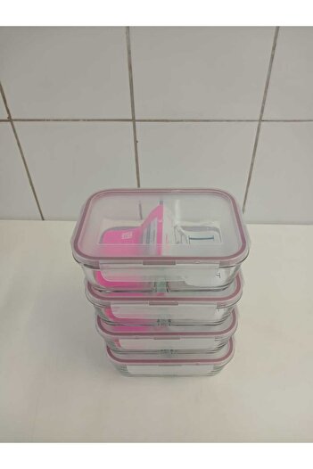 LAV Feyzade Fresco Set of 4 - 1120Cc Rectangular, Two-Section Ziplock Glass Storage Container (Frs-297)