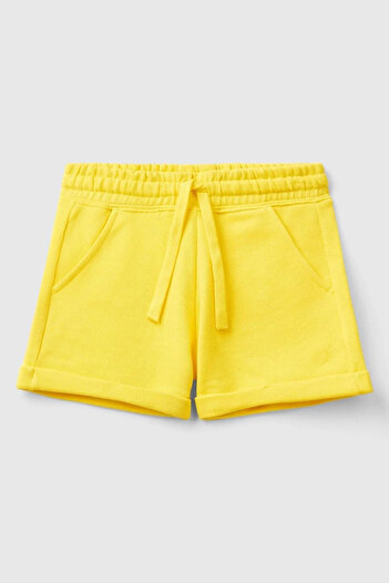 United Colors of Benetton Girl's Neon Yellow Logo Sweat Shorts