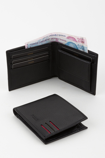 Fossil Boxed Genuine Leather Horizontal Black Hand Portfolio Card Holder Wallet