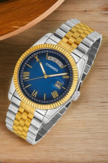 COMMES men's Wristwatch - Full Function Crono, Steel Cord, Gold-silver Color, Bracelet Zmcms034