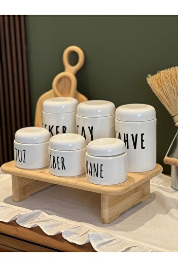 Sade Hediye 6-Piece Porcelain Jar and Spice Jar Set