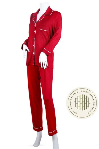 YesEco Women's Red Nightwear Set | Recycled Fabric, Shirt & Pajama | Soft, Breathable & Stretchable