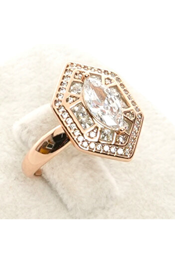 XUPING JEWELRY Xuping Jewelery Paslanmaz Çelik Altıgen Kesim Taşlı Yüzük