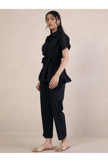 Femmella By Styli Solid Poplin Shirt with Tie-Belt