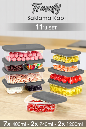 Meleni Home Set of 11 Gray Food Storage Containers - Microwavable Organizer