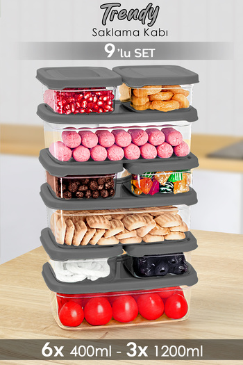 Meleni Home Set of 9 Gray Food Storage Containers - Microwavable Organizer