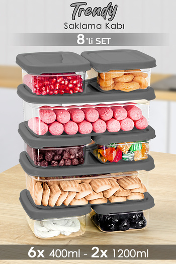 Meleni Home Set of 8 Gray Food Storage Containers - Microwavable Organizer