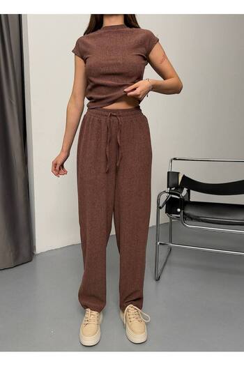 İLKCET MODA Tree Bark Basic Bottom Top Women's Set