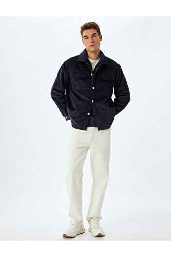 Koton Cotton Slim Fit Jacket - Corduroy with Shirt Collar and Cap Pocket Detail