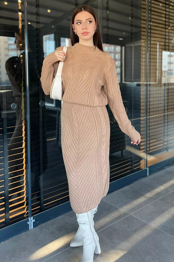 GÜLSELİ Biscuit Women's Knitted Knitwear Blouse Skirt Double Set