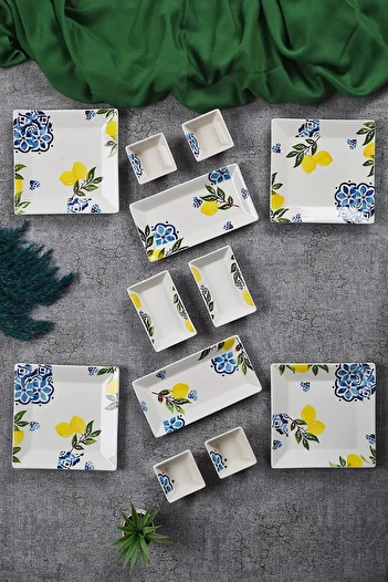 Piatti Naturali 12 Pieces 4-Person Lemon Breakfast Set Handmade Breakfast Presentation Set Serving Plates