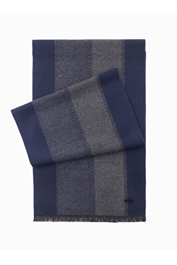 OMBRE Elegantní pánská šála s geometrickými vzory - námořnická modro-šedá V1 OM-ACSF-0115