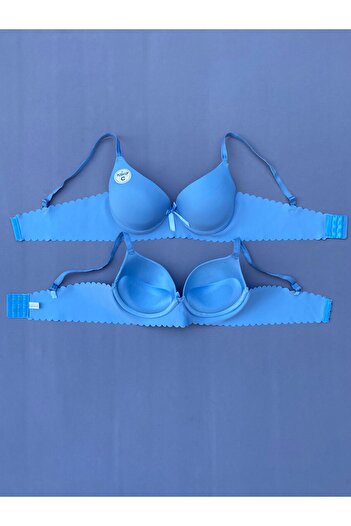 Blizard Sky Blue Laser Cut Push up Underwire Bra