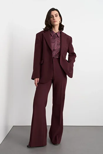 KADRİYE BAŞTÜRK Burgundy Fit Cut Padded Jacket and Trousers Set