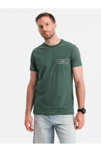 OMBRE Ανδρικό βαμβακερό μπλουζάκι Ombre Streetstyle με στάμπα τσέπης - σκούρο πράσινο V4 OM-TSCT-0108 S