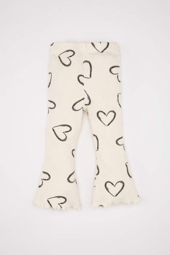 DeFacto Heart Print Baby Girl Sweatshirt and Flared Leg - Crew Neck, Elastic Waist
