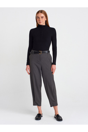 Dilvin 71590 Gray Belted Crop Trousers