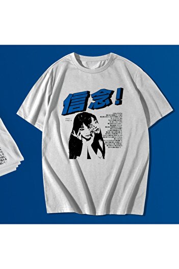 CC STORE Oversize Unisex Pattern Y2k Japanese Themed Japanese T-Shirt White T-shirt