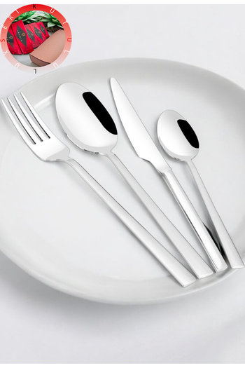 Gökdil Asya Silver 24 Piece Simple Fork & Spoon & Knife Dinner Set for 6 People
