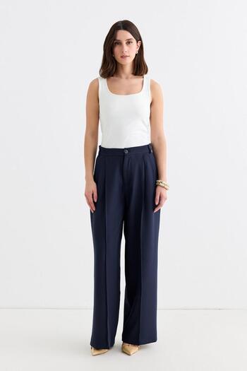 KADRİYE BAŞTÜRK Palazzo Wide Leg Trousers Navy Blue