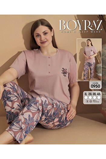 BEYAZTOPTAN Quality Women's Combed Combed Short Sleeve Battal Pjama Suit
