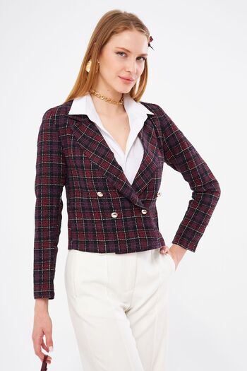 armonika Dámská tweedová bunda se švestkovým dvouřadým límcem