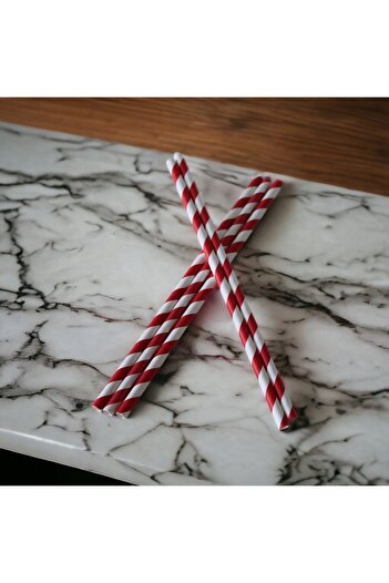 Krm Ambalaj 6*20 cm Red and White Striped Paper Straws, 25 Pieces