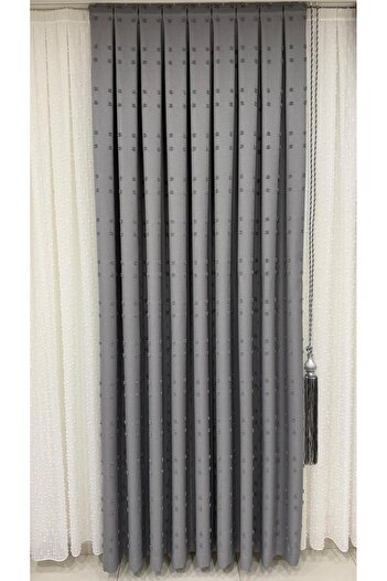 Fon Dünyası Panel Background Curtain Pompom Detailed Gray (Single Wing)