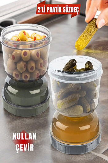 Open Home Concept 2 Pieces Olive Net with Strainer Hourglass - Clear Olive Pickled Storage Container