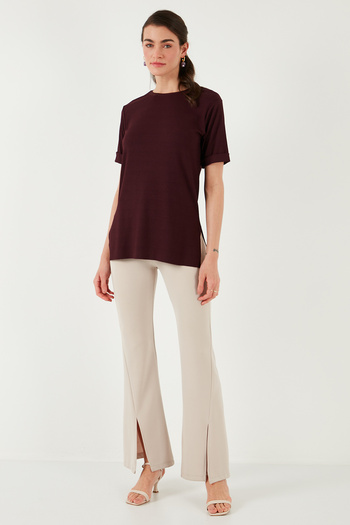 Lela Oversize Crew Neck Split Detail Blouse Bluz 5869000