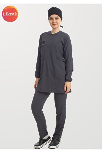 Simirna Üniforma Smoked Premium Lycra Hijab Nurse and Doctor Scrubs Uniform Lower and Upper Set