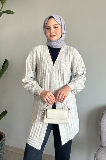 InStyle Gray Plush Corded Knitwear Cardigan