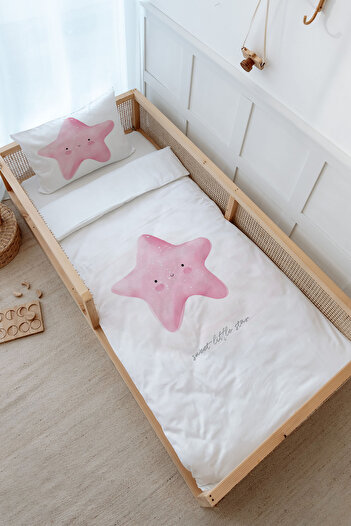 Tuğba Kuğu Montessori Duvet Cover Set (100X200) - Pure Baby Series - Fluffy Pink Star