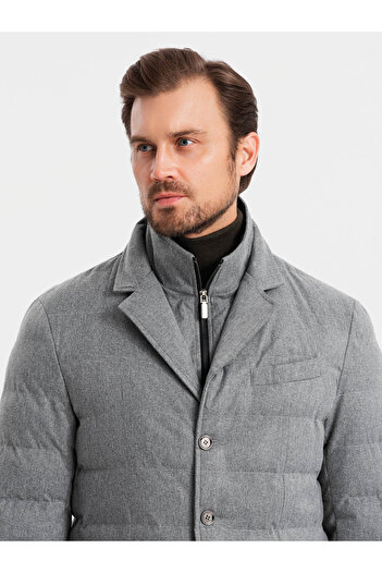 OMBRE Men's jacket with a jacket cut with a fleece lining - grey V1 OM-JALP-0170 XXL