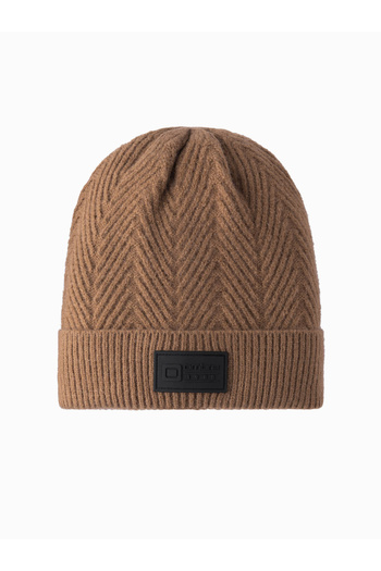 OMBRE Herren Strickmütze aus Pullovergewebe mit Patch - hellbraun V4 OM-ACWH-0122