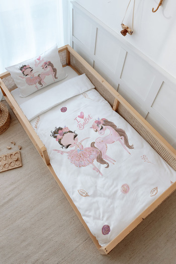 Tuğba Kuğu Montessori Duvet Cover Set (100X200) - for Baby Series - Pink Tutu Ballerina and Unicorn