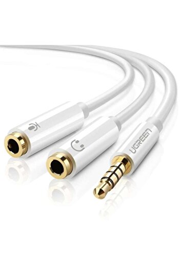 Ugreen Mikrofon Ve Kulaklık Ayırıcı 3.5mm Y Kablo Beyaz